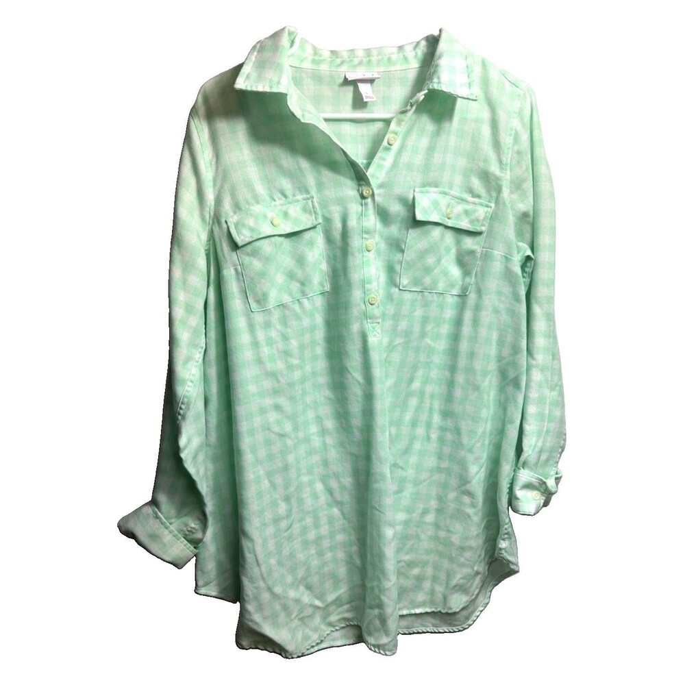 Isabel Maternity by Ingrid & Isabel Women’s L Green Solid Collared Button-Up